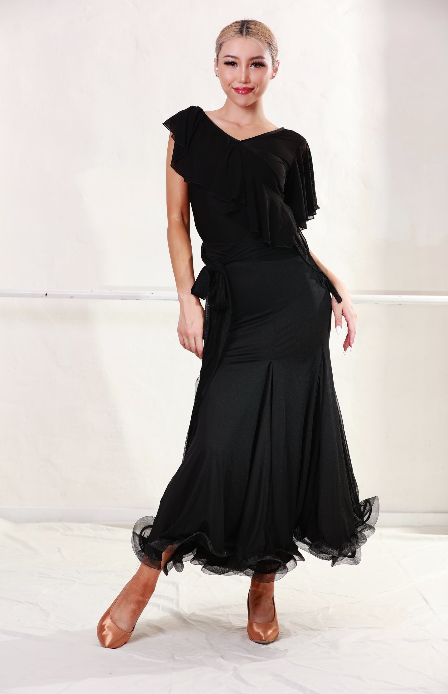 Ballroom Black Top&Skirt with Black Veil
