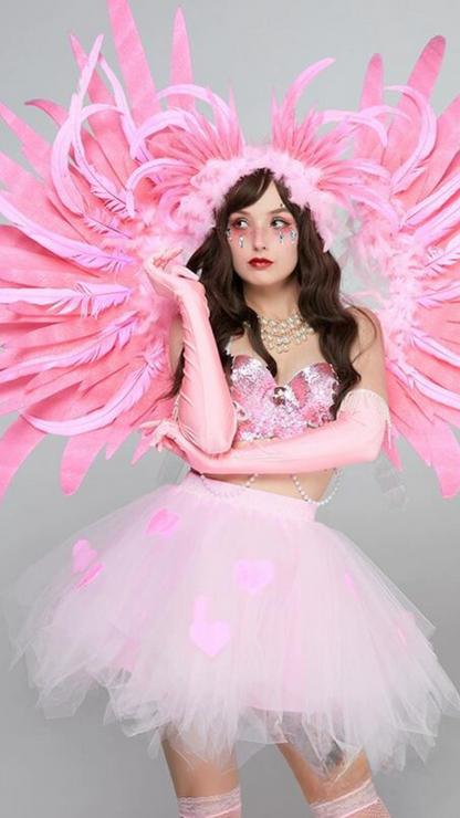 Pink Feathered Sweet GoGo Performance Costume