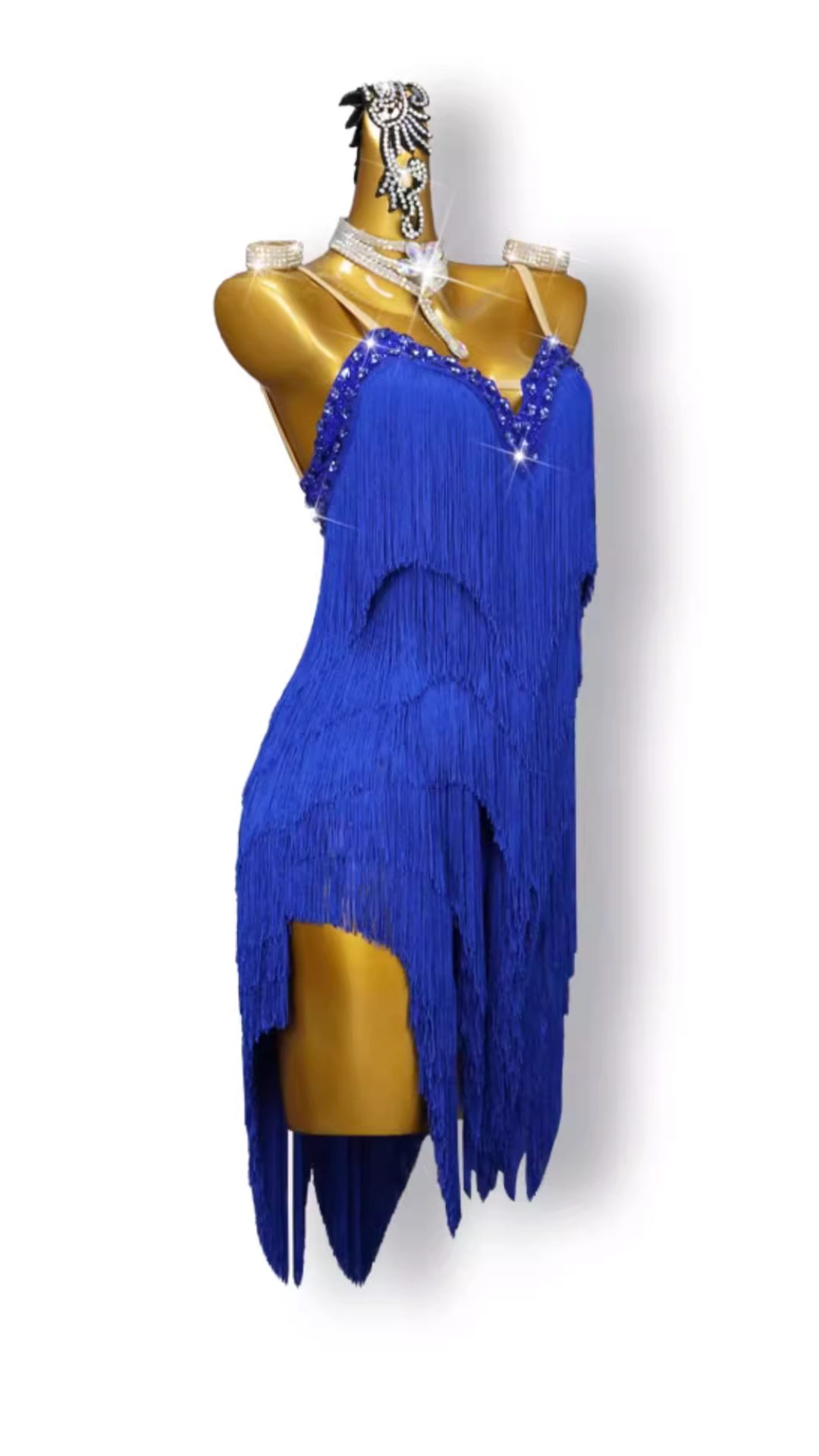 Strappy Encrusted Fringed Competition Dress