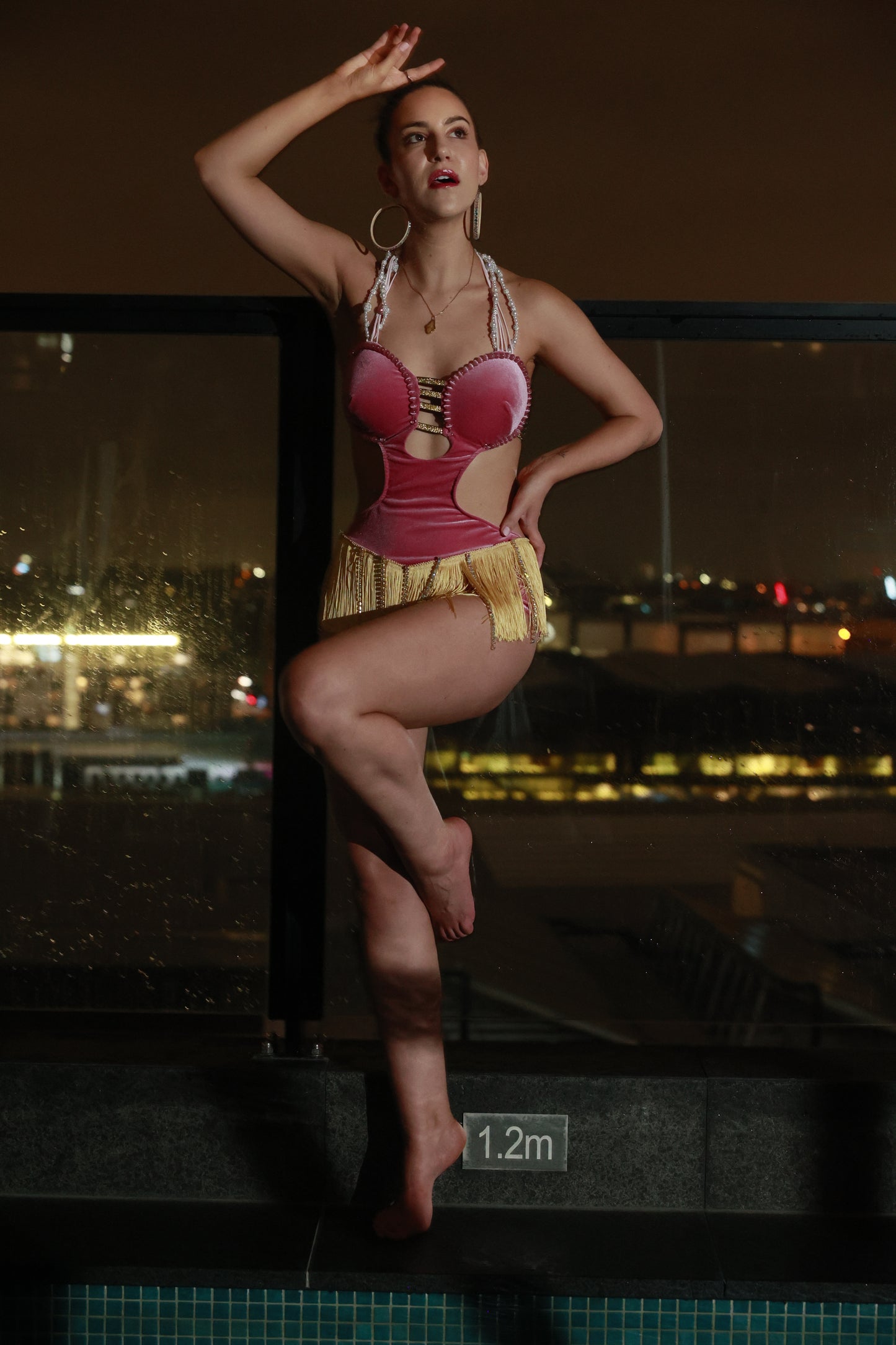 Satin Blush Jumpsuit with Elegant Fringe (Autumn/Winter Fashion Show 2024)