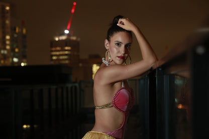 Satin Blush Jumpsuit with Elegant Fringe (Autumn/Winter Fashion Show 2024)