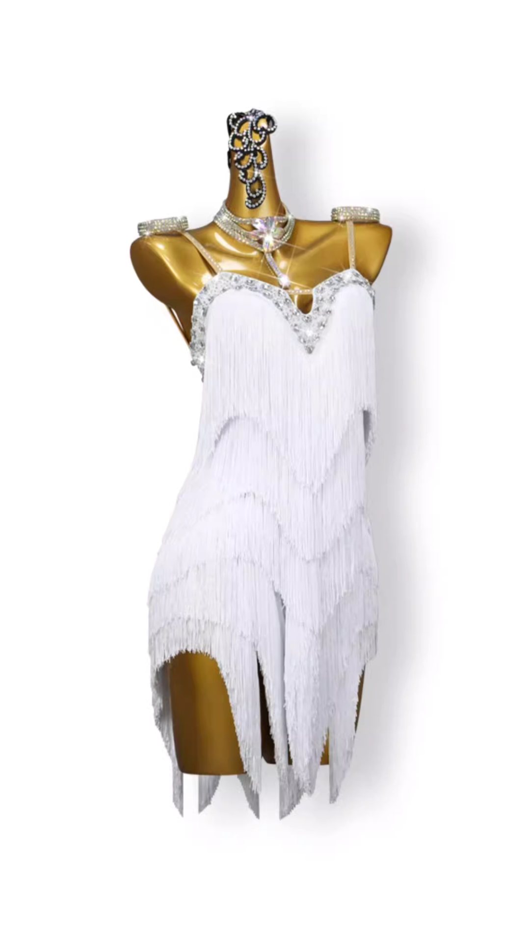 Strappy Encrusted Fringed Competition Dress