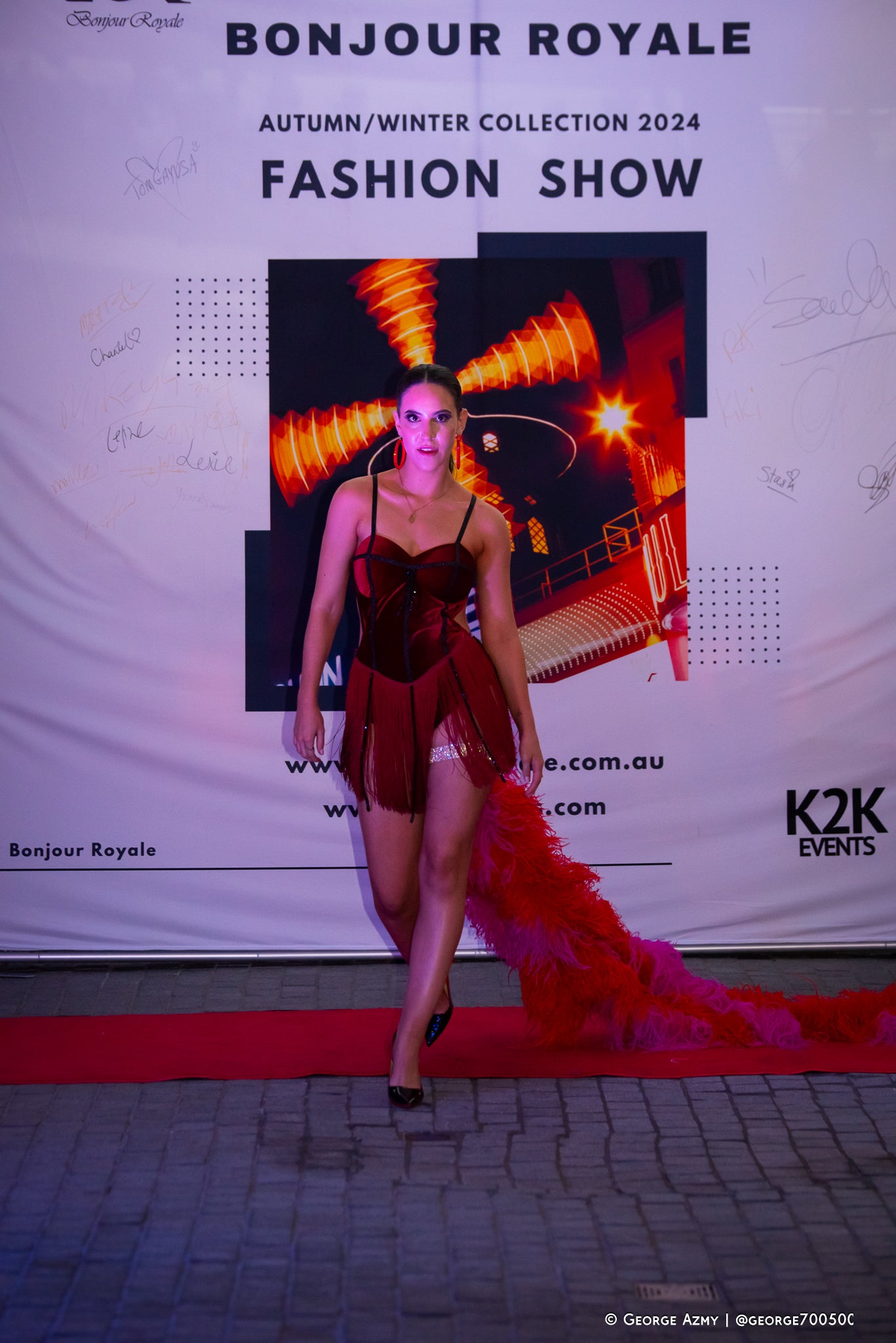 Scarlet Satin Elegance with Tassel Ensemble (Autumn/Winter Fashion Show 2024)