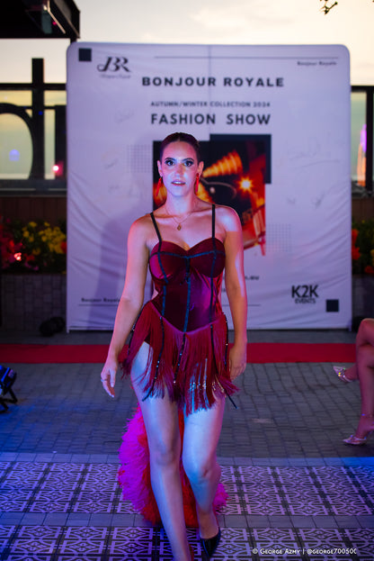 Scarlet Satin Elegance with Tassel Ensemble (Autumn/Winter Fashion Show 2024)