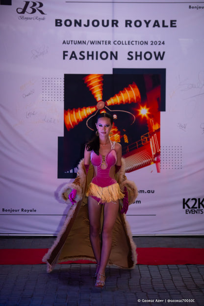 Satin Blush Jumpsuit with Elegant Fringe (Autumn/Winter Fashion Show 2024)