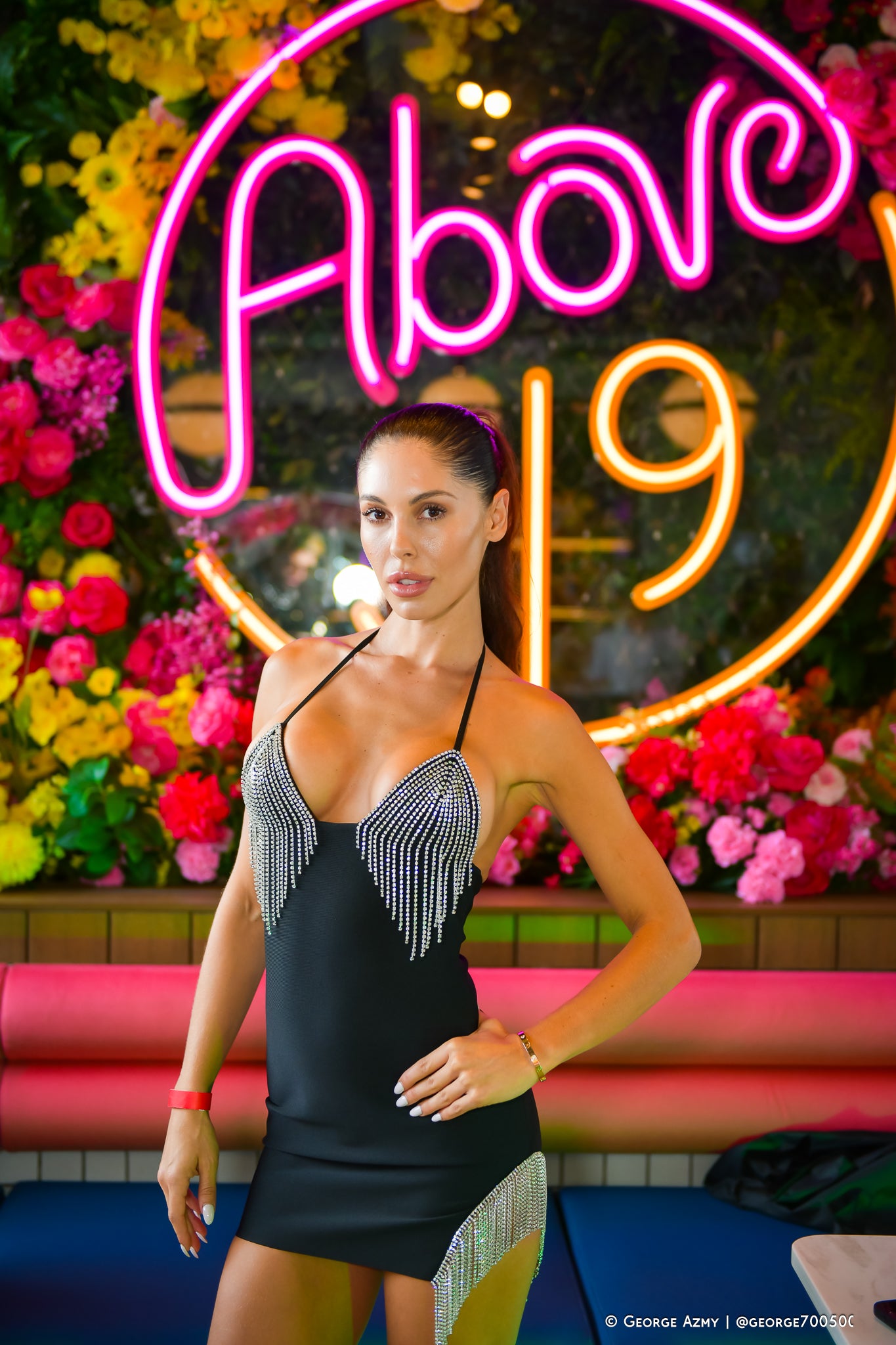 Luxurious Crystal Embellished V-Neck Spaghetti Strap Dress (Autumn/Winter Fashion Show 2024)