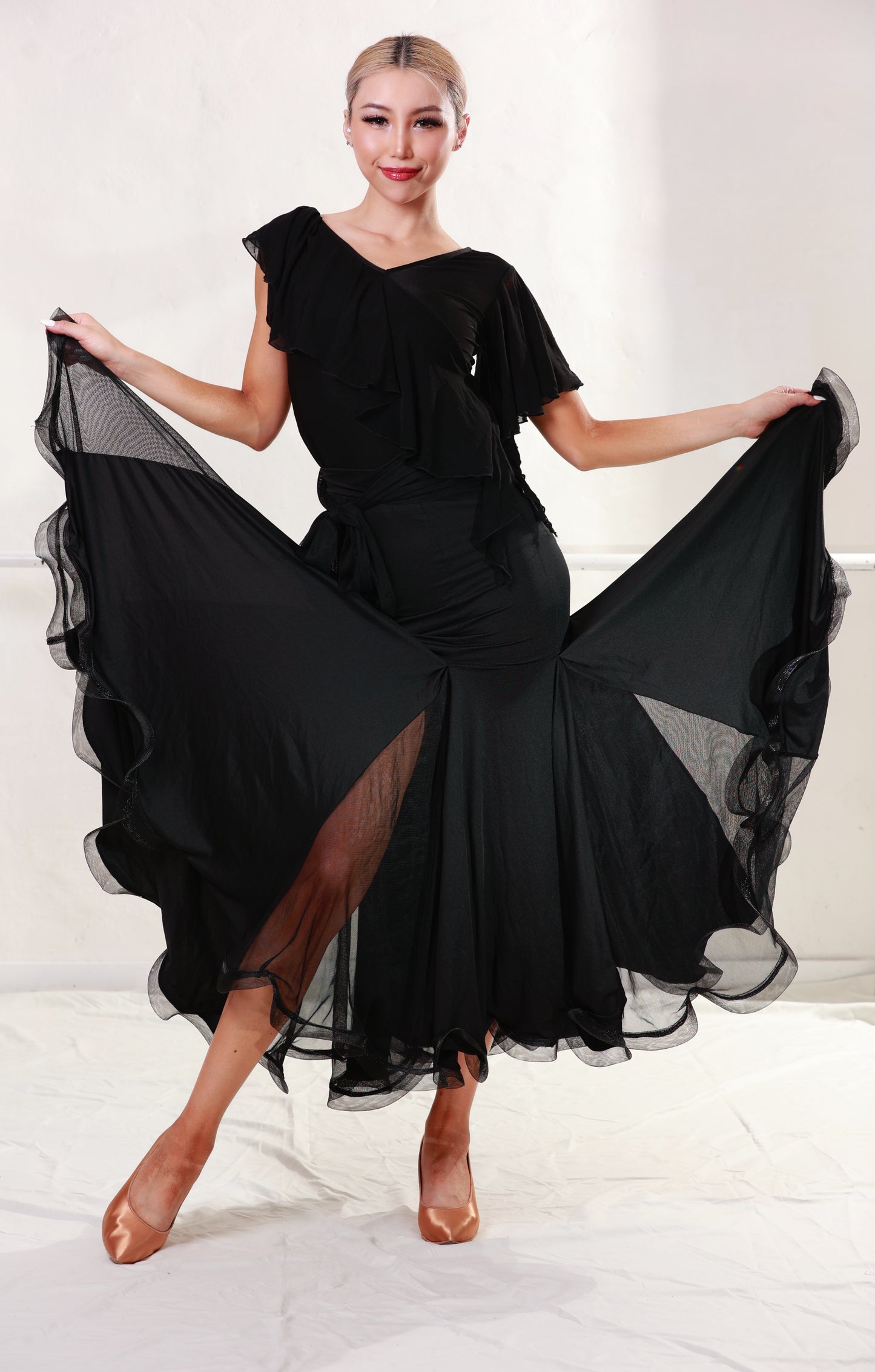 Ballroom Black Top&Skirt with Black Veil