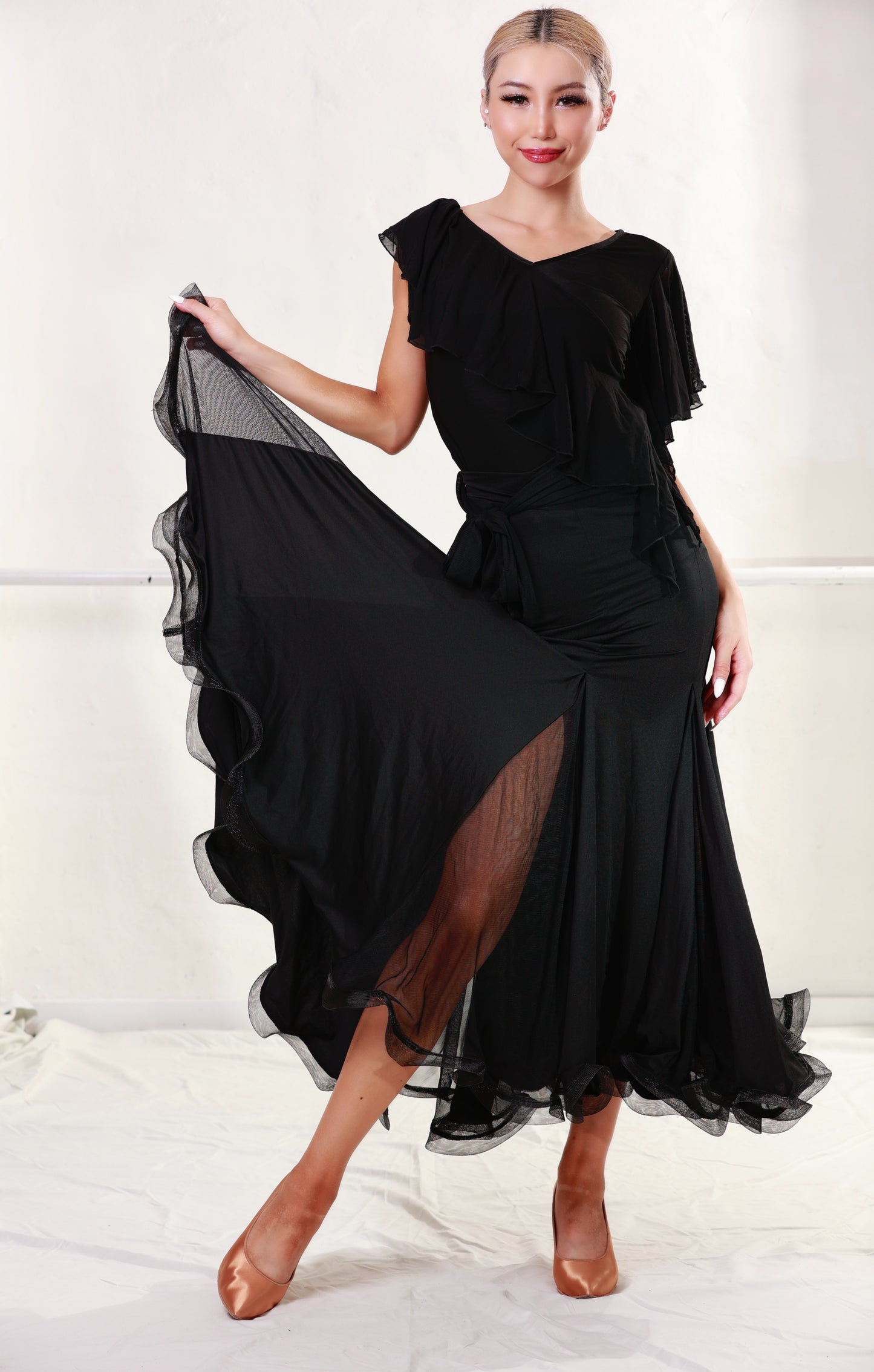 Ballroom Black Top&Skirt with Black Veil