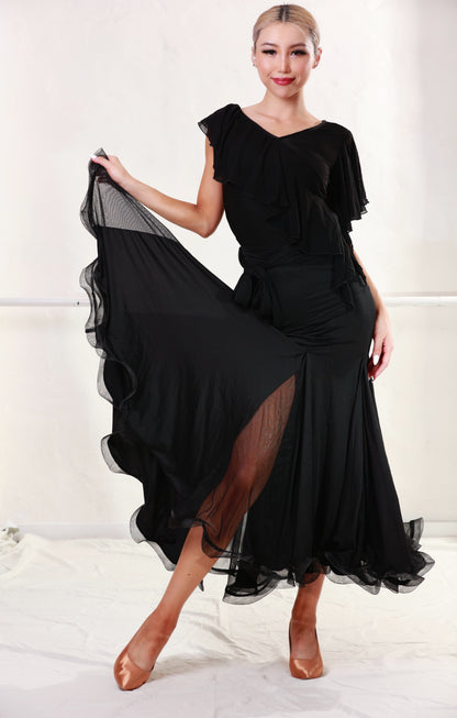 Ballroom Black Top&Skirt with Black Veil
