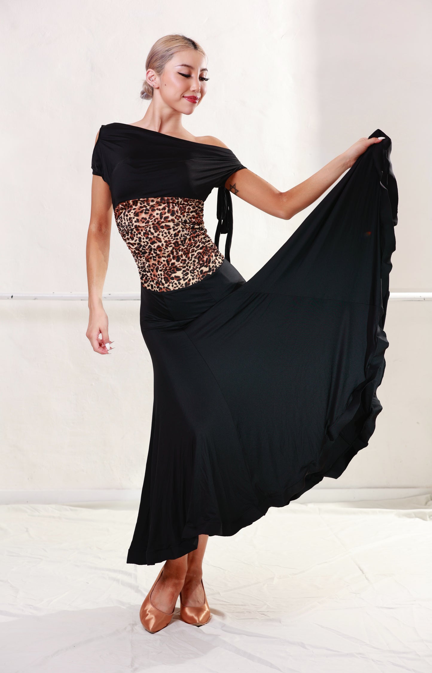 Ballroom Black&Leopard Print Top &Skirt