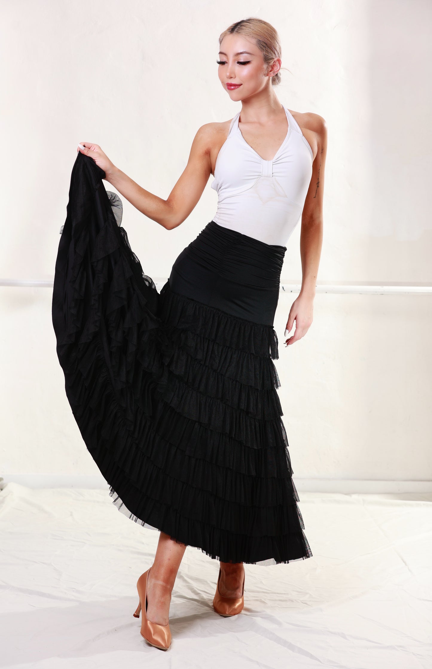 Ballroom Black Fringe Long Skirt