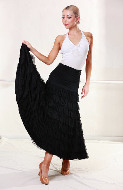 Ballroom Black Fringe Long Skirt