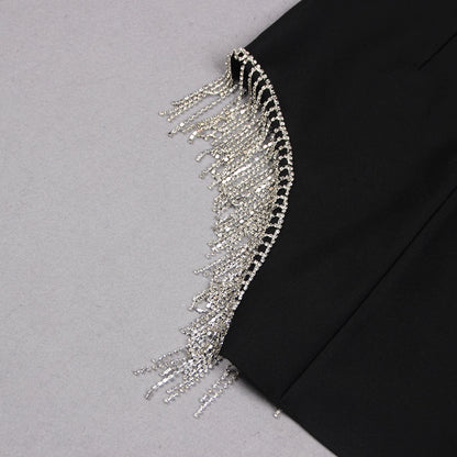 Luxurious Crystal Embellished V-Neck Spaghetti Strap Dress (Autumn/Winter Fashion Show 2024)
