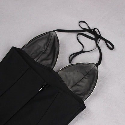 Luxurious Crystal Embellished V-Neck Spaghetti Strap Dress (Autumn/Winter Fashion Show 2024)