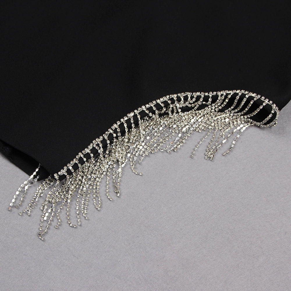 Luxurious Crystal Embellished V-Neck Spaghetti Strap Dress (Autumn/Winter Fashion Show 2024)