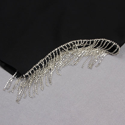 Luxurious Crystal Embellished V-Neck Spaghetti Strap Dress (Autumn/Winter Fashion Show 2024)