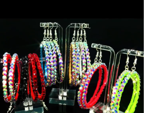 Adult Latin Dance Rhinestone Round Earings for Competition and Performance