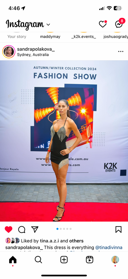 Luxurious Crystal Embellished V-Neck Spaghetti Strap Dress (Autumn/Winter Fashion Show 2024)