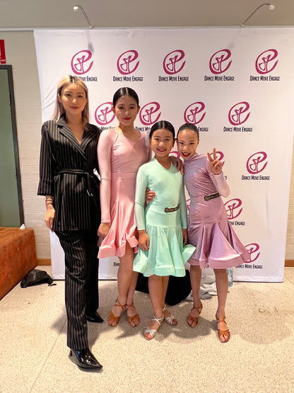 Juvenile Girl Tailor Made Competition Dress - Classic V-neck Latin or Ballroom Dress with Flower Headpiece