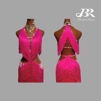Radiant Rose | Haute Couture Women's Latin Dance Fringe Gown